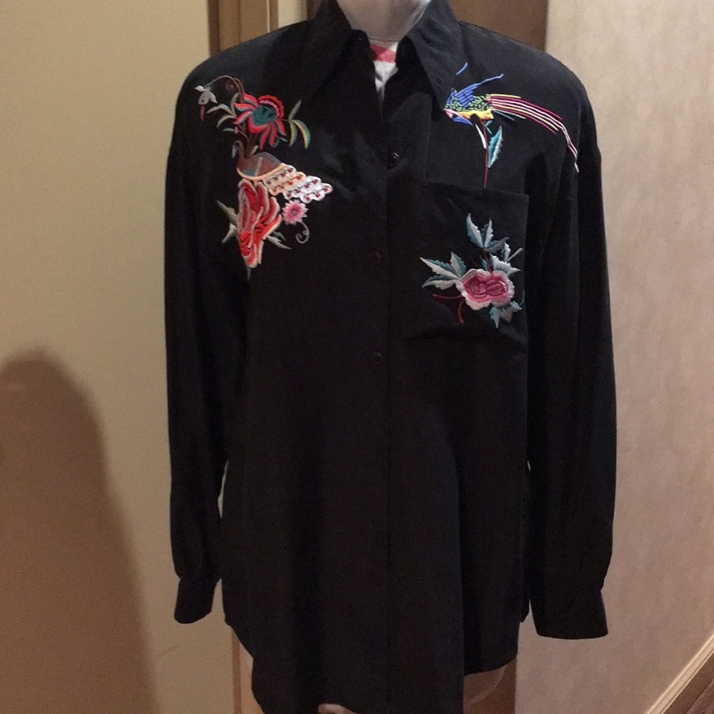 Vintage Baldanza black silk embroidered shirt sz.4